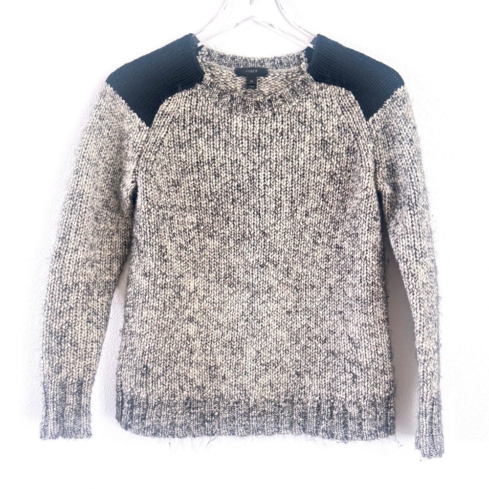 J. Crew Marled Shoulder Patch Wool Blend Sweater – Women's Grey‎ Chunky Knit